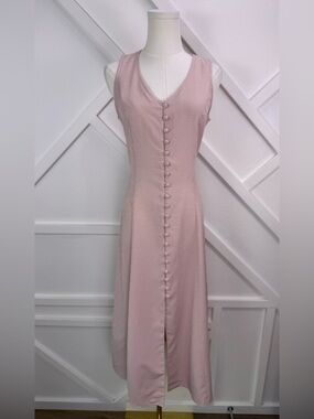 Vintage 90s D.B.Y. Gingham Midi Dress Pink Button Front Lace Up Back Cottagecore